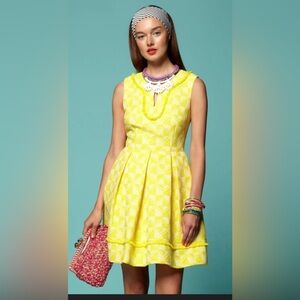 Trina Turk vivid yellow tweed notch neck fitnflare dress sz 4 made in USA EUC